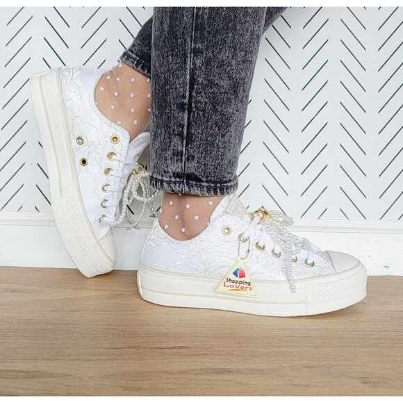 Converse Chuck Taylor Platform Pearls Lace 8.5 Women Shoes Party Sneaker A15197C - Picture 10 of 16